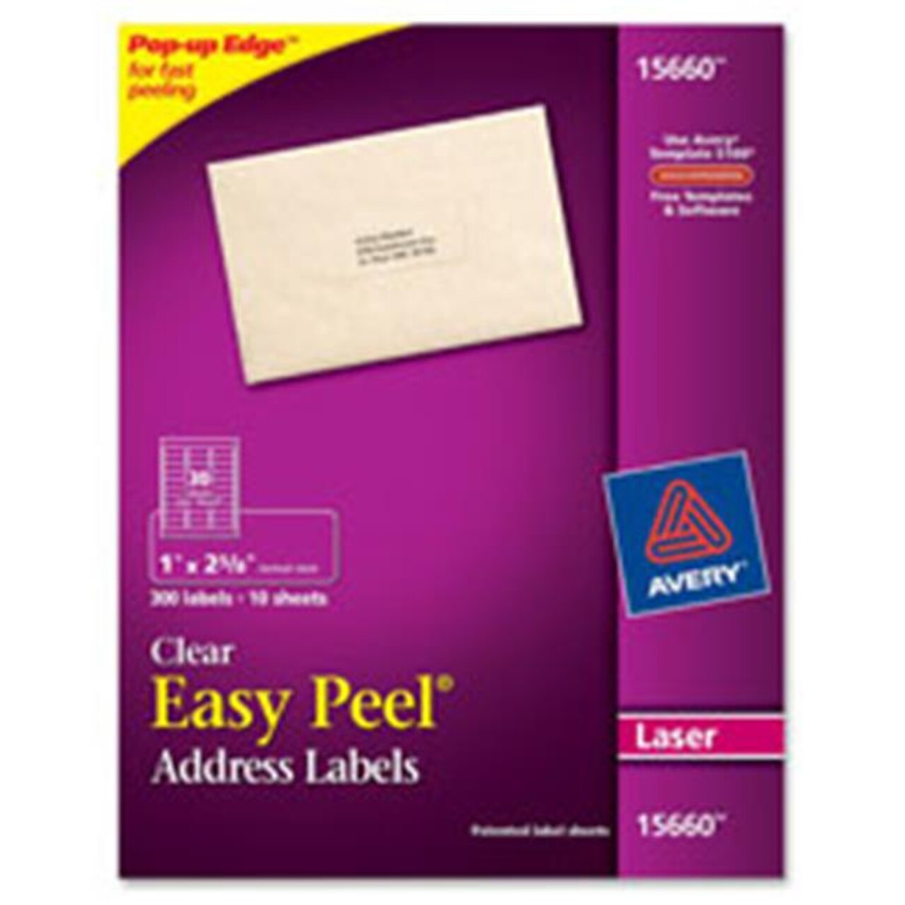 Avery Mailing Labels- Permanent- 1 in. x 2.63 in.- 300 Labels-PK- Clear